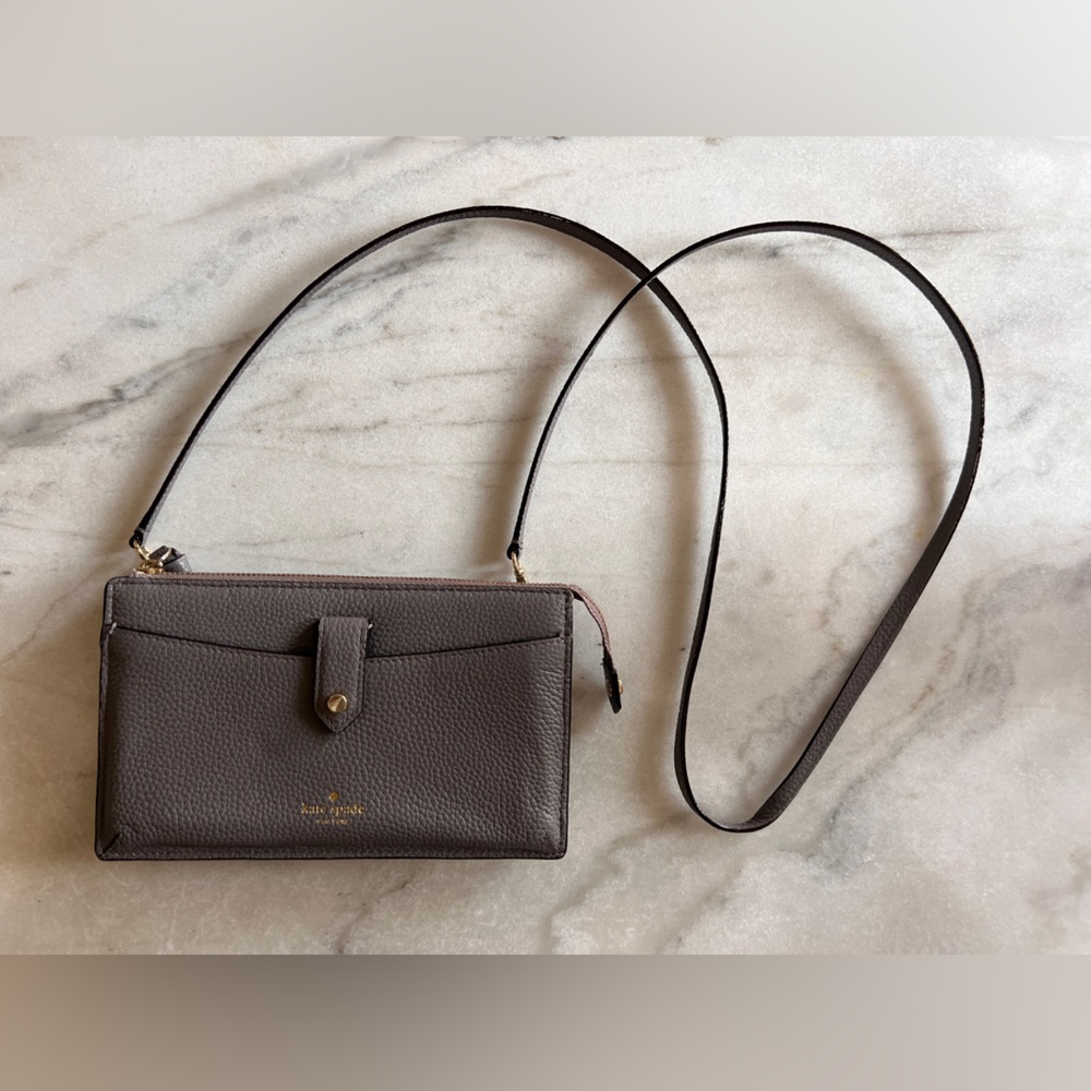 Kate Spade Larchmont Ave./Jackson Small Tab Grey Leather Crossbody Bag/wallet